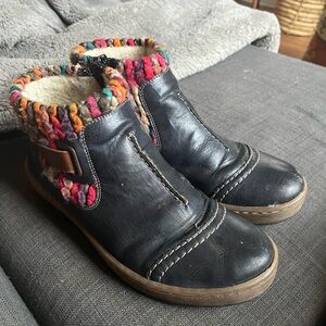Rieker Black Ankle Boots with Multicolor Trim
